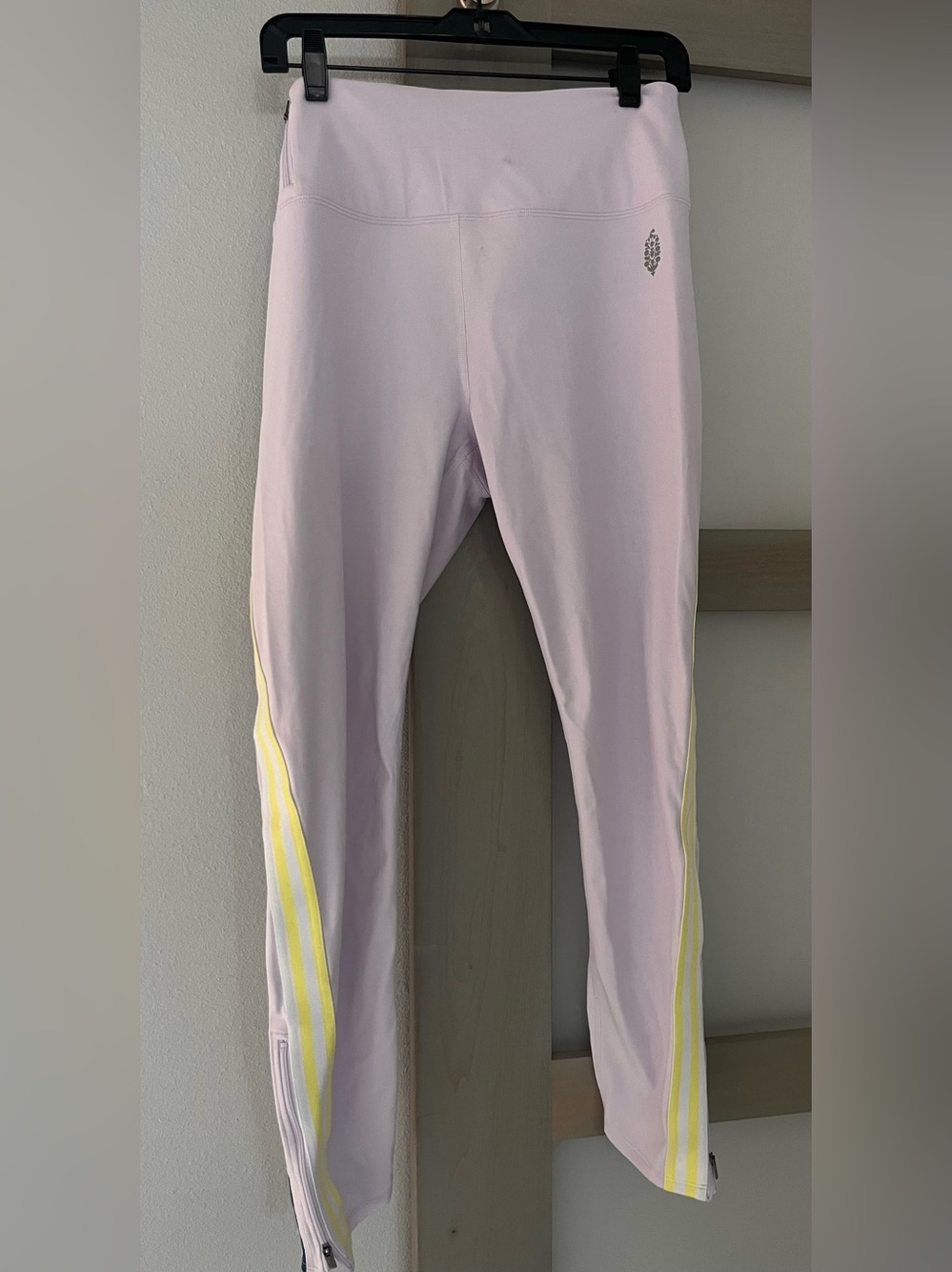 Free People Movement Leggings Women Large Lilac Green/Yellow Striped  NWOT